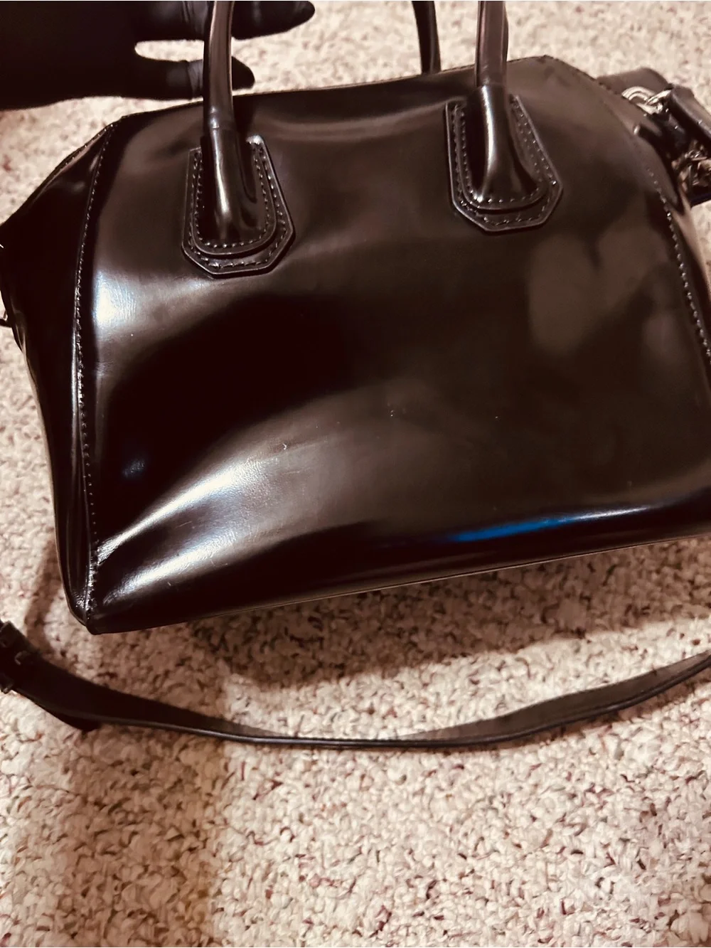 Vintage Authentic Givenchy black patten leather handba